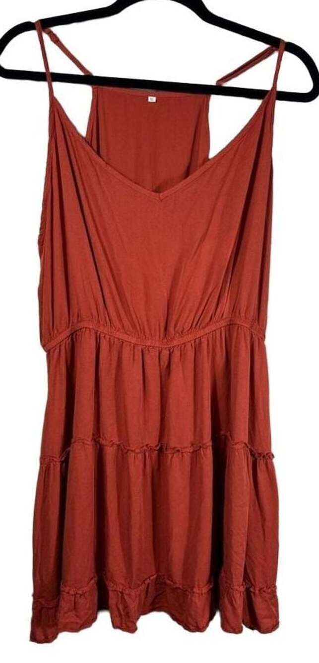 Unbranded Orange Rust Spaghetti Strap Tiered Ruffle Mini Dress Size XL